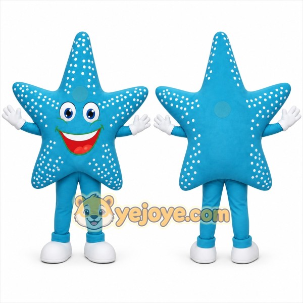 Blue Star Mascot Costume with Custom Logo