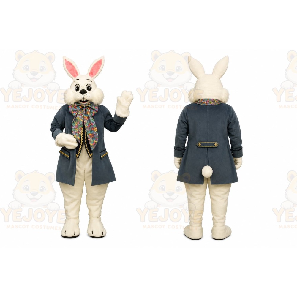 White Rabbit Mascot Costume with Custom Logo