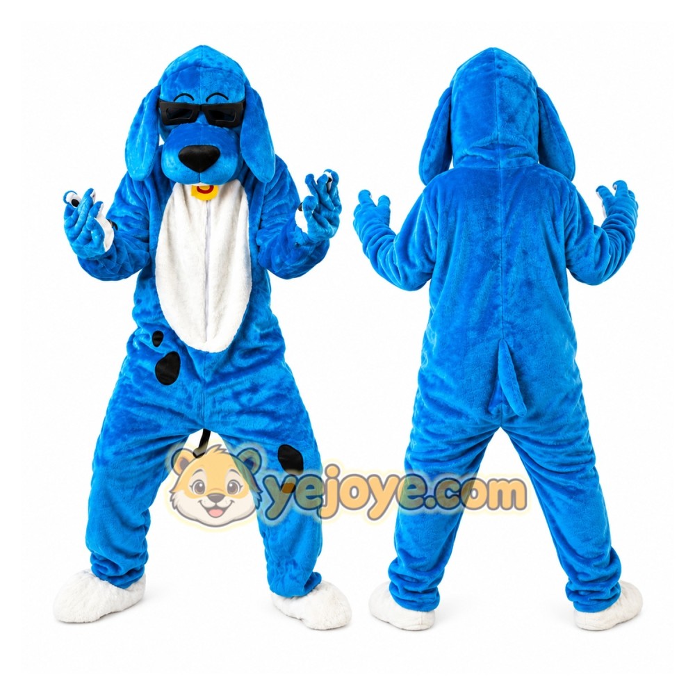 Blue Dog Mascot Costume with Custom Logo