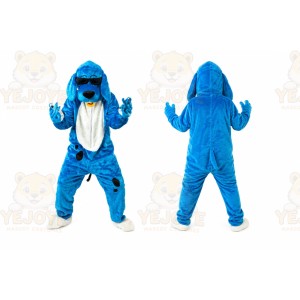 Blue Dog Mascot Costume with Custom Logo