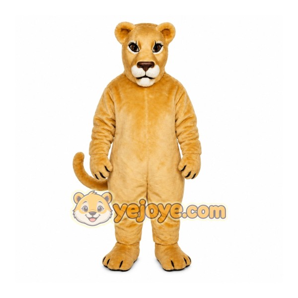 Tan Lion Mascot Costume with Custom Logo