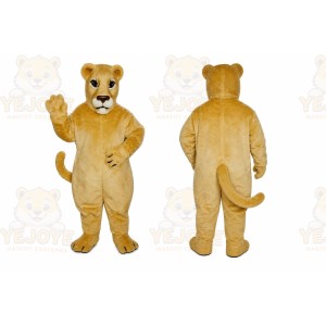 Tan Lion Mascot Costume with Custom Logo