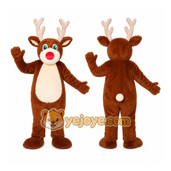 Brown Reindeer Mascot Costume with Custom Logo