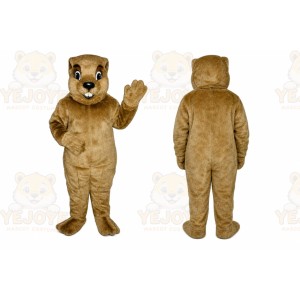Brown Groundhog Mascot Costume with Custom Logo