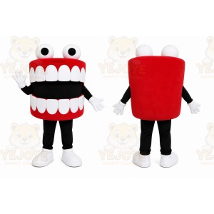 Red Teeth Mascot Costume with Custom Logo