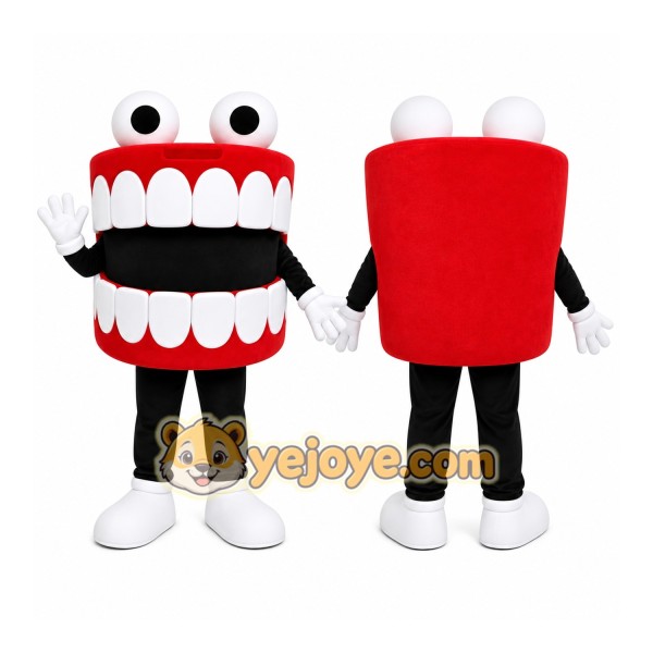 Red Teeth Mascot Costume with Custom Logo