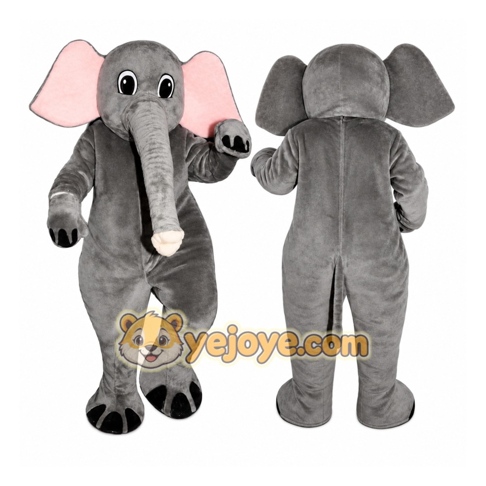 Gray Elephant Mascot Costume with Custom Logo