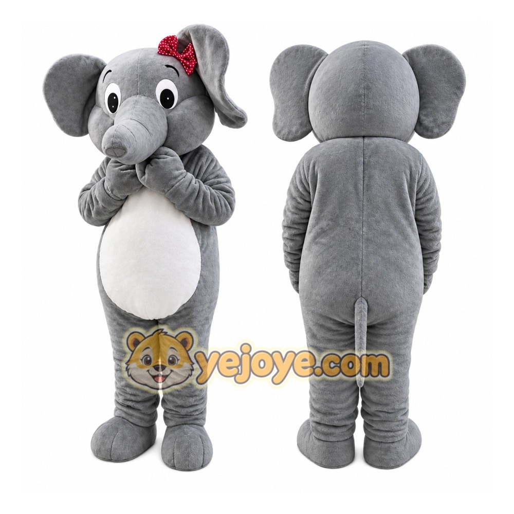 Gray Elephant Mascot Costume with Custom Logo