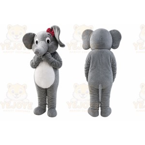 Gray Elephant Mascot Costume with Custom Logo