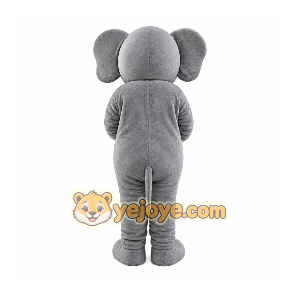 Gray Elephant Mascot Costume with Custom Logo