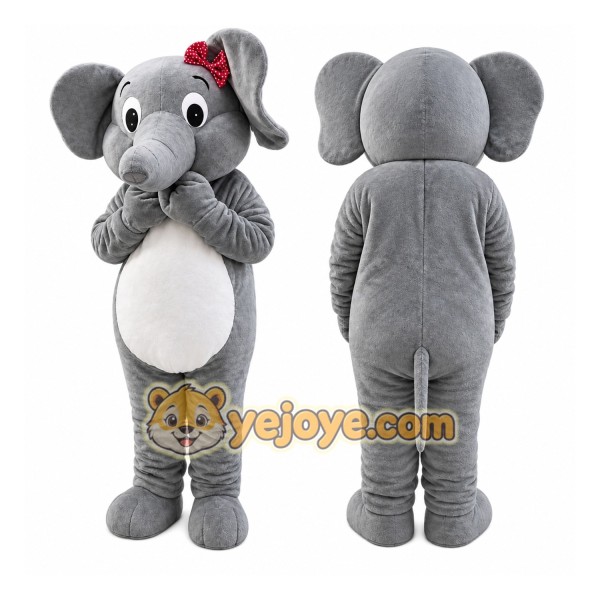 Gray Elephant Mascot Costume with Custom Logo