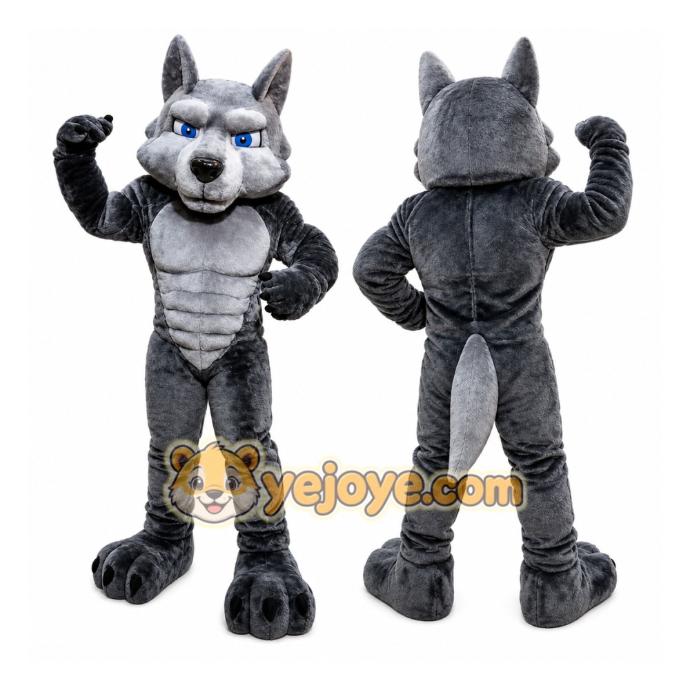 Gray Wolf Mascot Costume with Custom Logo Gray Wolf Mascot Costume with Custom Logo