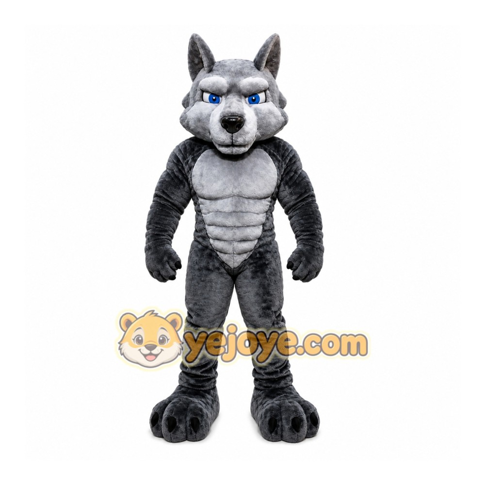 Gray Wolf Mascot Costume with Custom Logo Gray Wolf Mascot Costume with Custom Logo