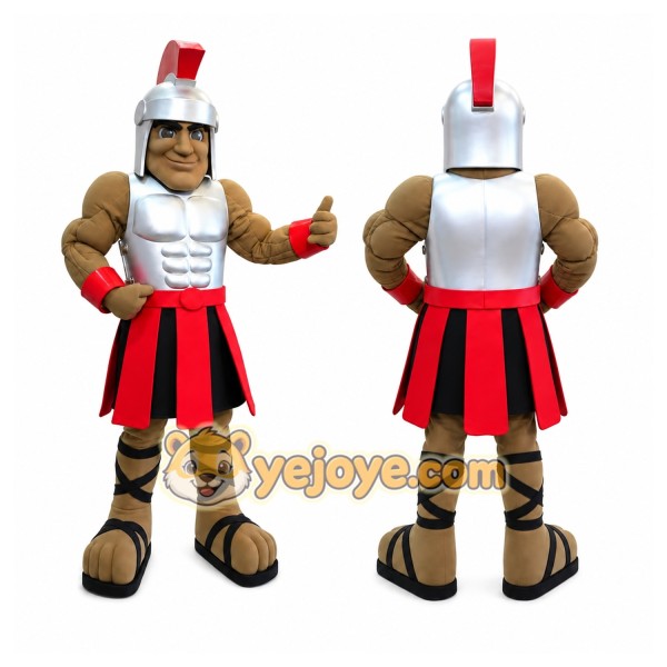 Brown Roman Warrior Mascot Costume with Custom Logo