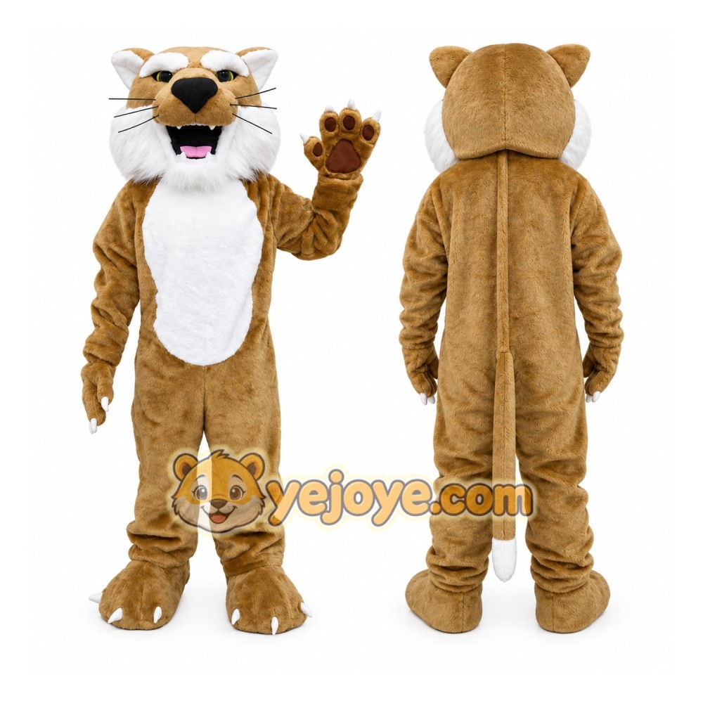 Brown Cougar Mascot Costume with Custom Logo