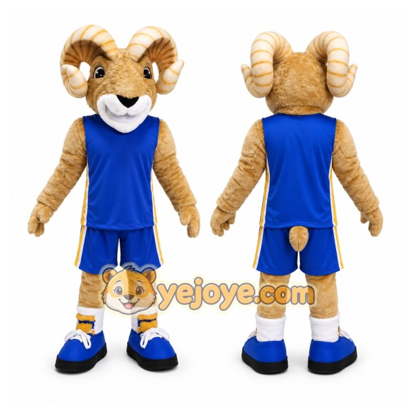 Brown Ram Mascot Costume with Custom Logo