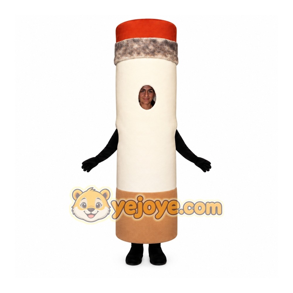White Cigarette Mascot Costume with Custom Logo
