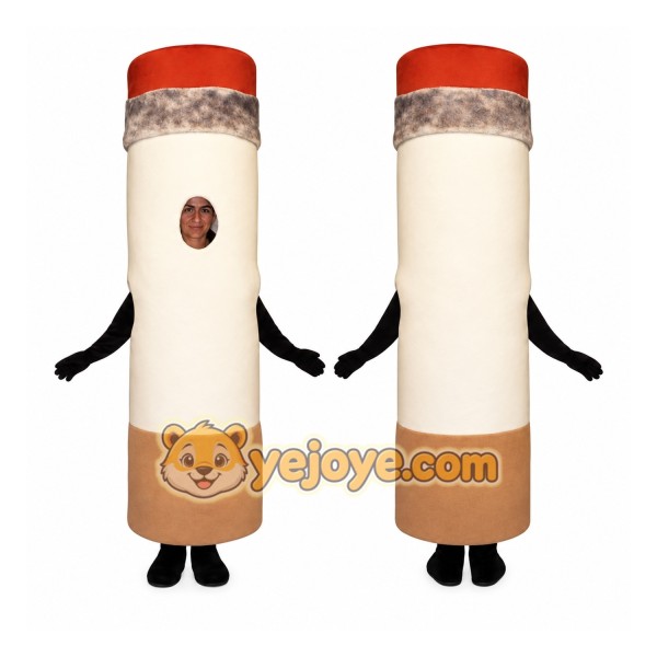 White Cigarette Mascot Costume with Custom Logo