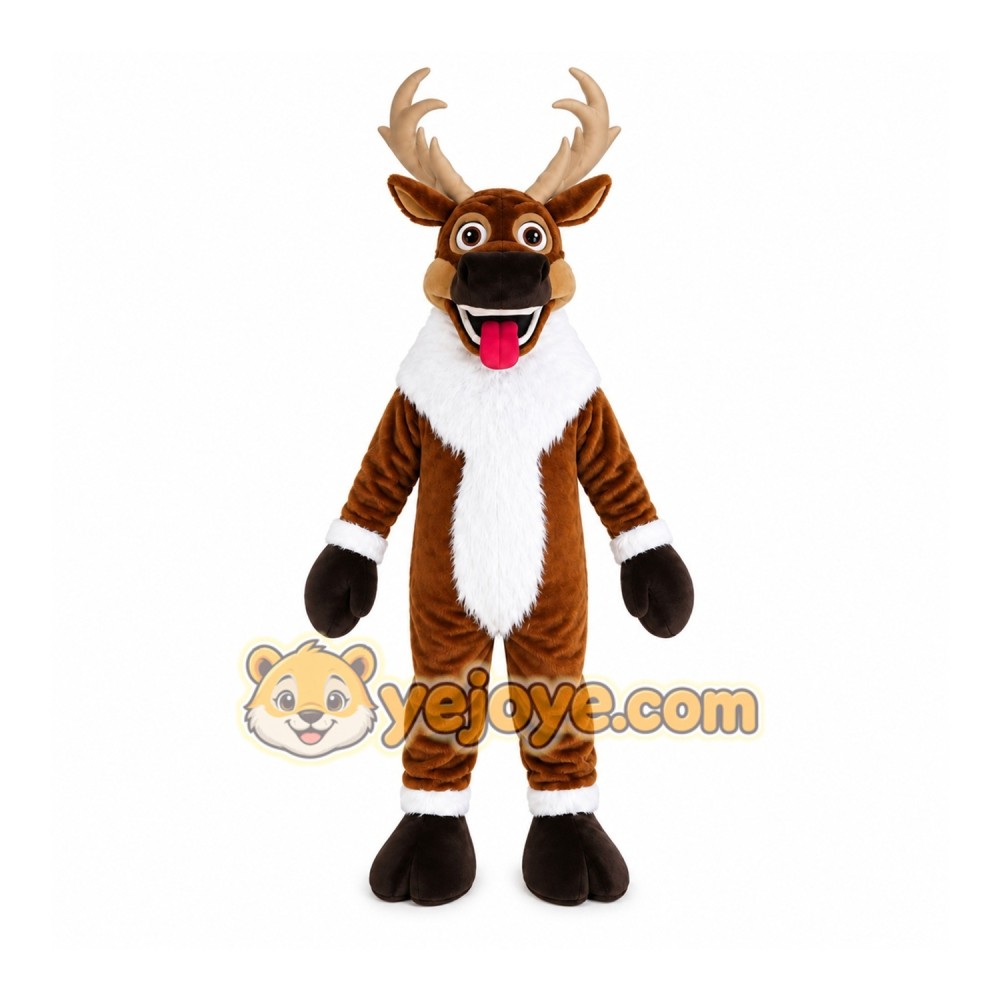Brown Reindeer Mascot Costume with Custom Logo Brown Reindeer Mascot Costume with Custom Logo