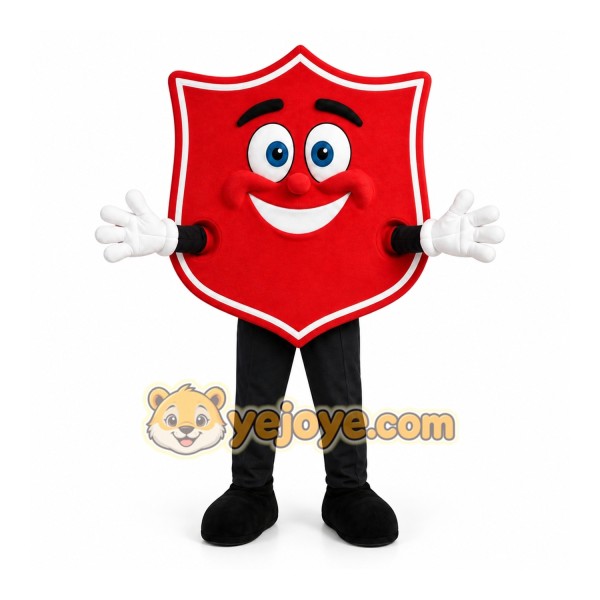 Red Shield Mascot Costume with Custom Logo