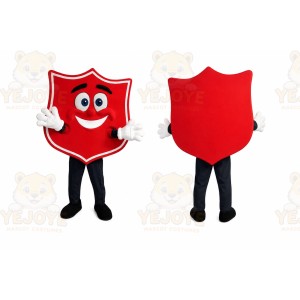 Red Shield Mascot Costume with Custom Logo