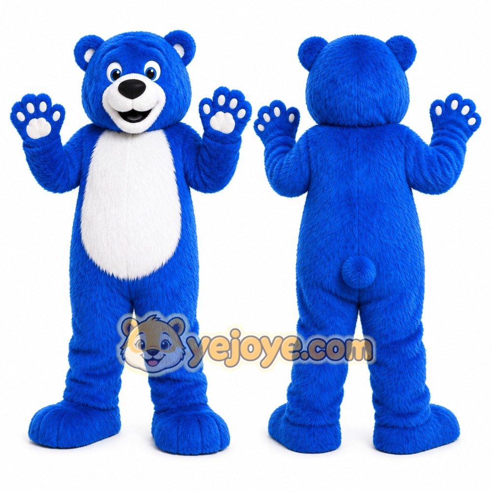 Blue Bear Mascot Costume with Custom Logo