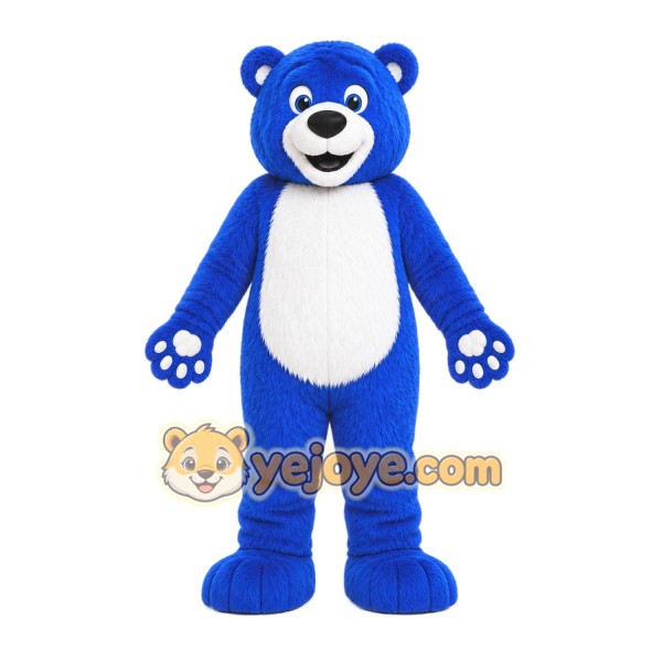 Blue Bear Mascot Costume with Custom Logo