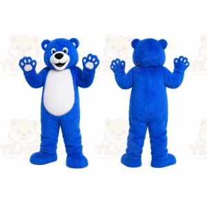Blue Bear Mascot Costume with Custom Logo