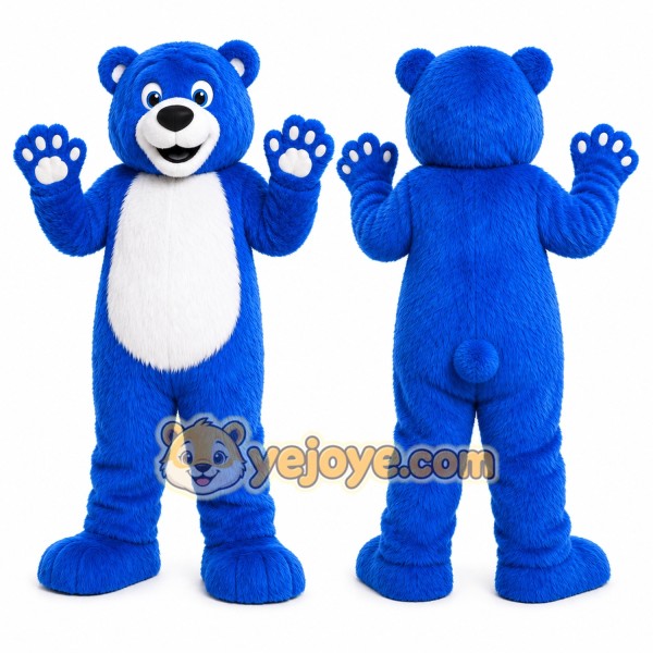 Blue Bear Mascot Costume with Custom Logo