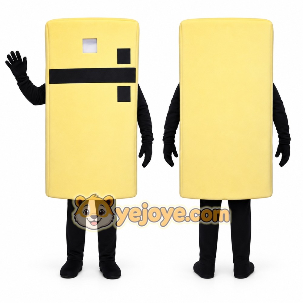 Yellow Refrigerator Mascot Costume with Custom Logo Yellow Refrigerator Mascot Costume with Custom Logo
