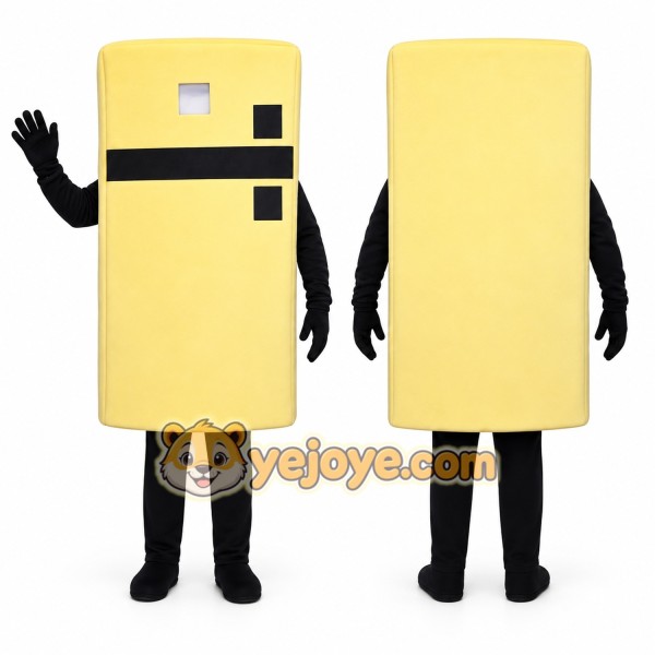 Yellow Refrigerator Mascot Costume with Custom Logo