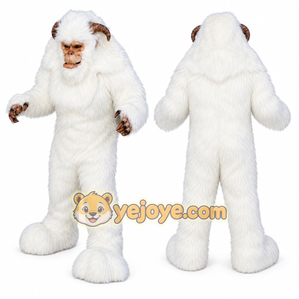 White Yeti Mascot Costume with Custom Logo