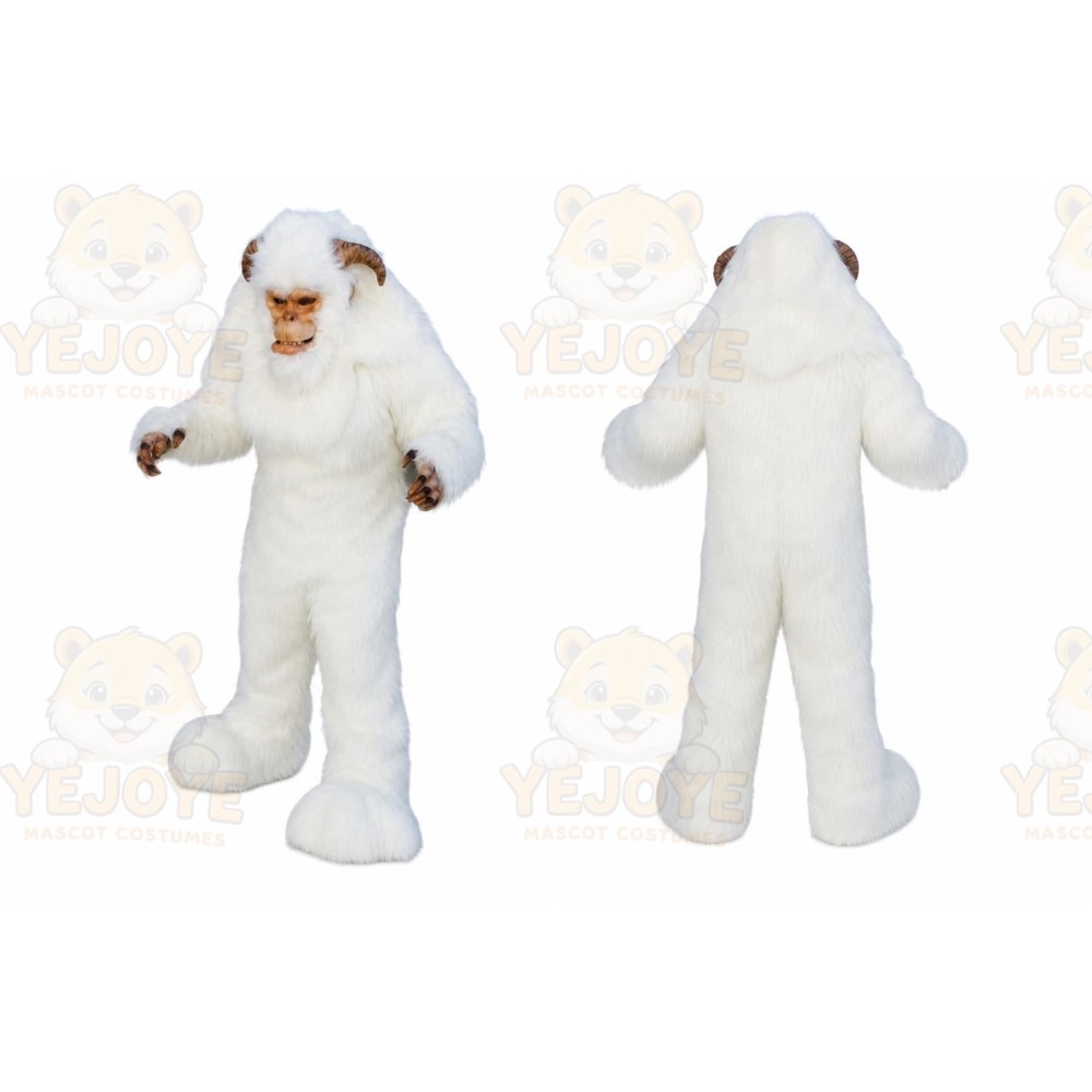 White Yeti Mascot Costume with Custom Logo