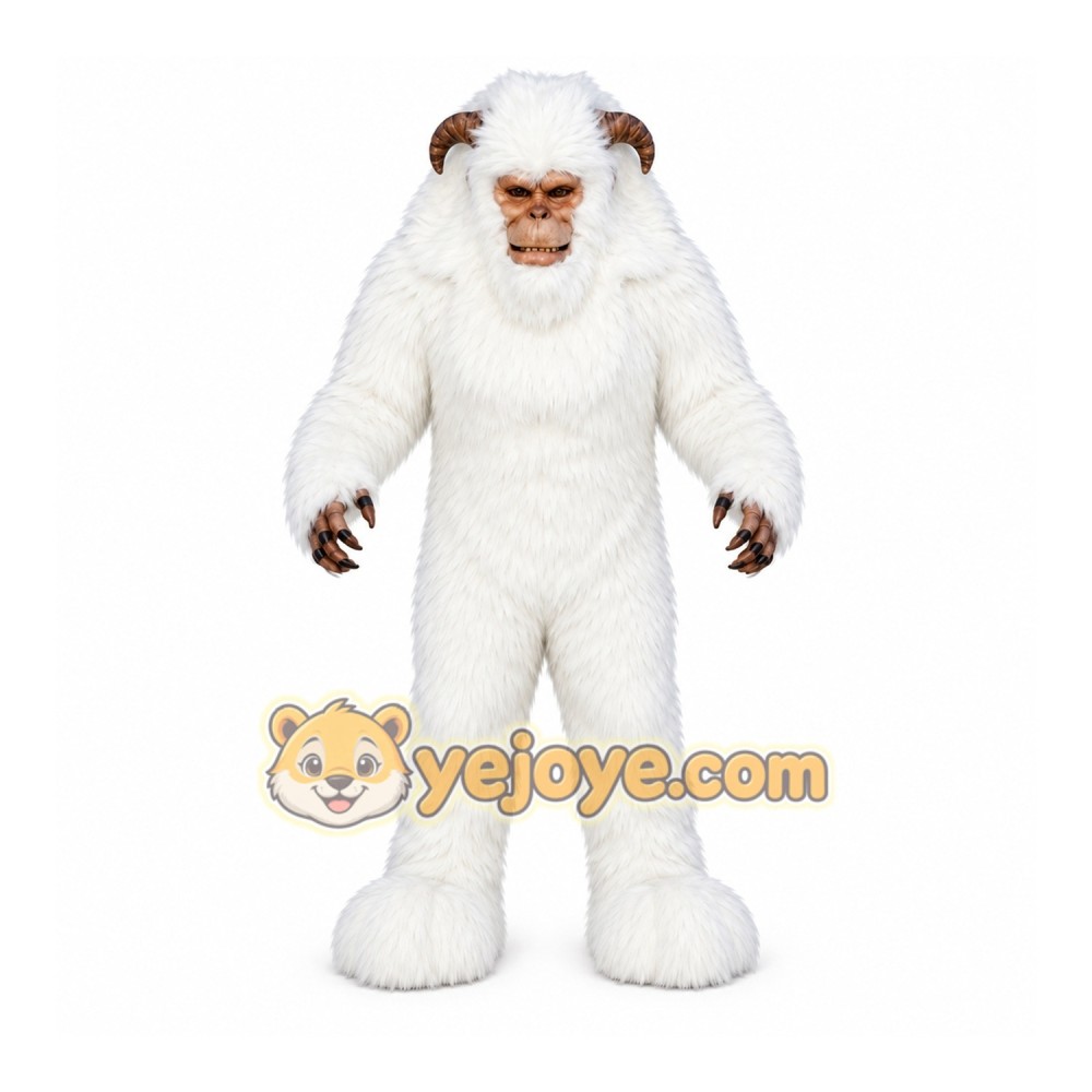 White Yeti Mascot Costume with Custom Logo