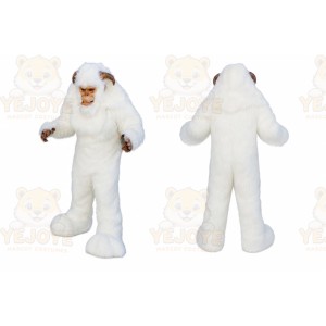 White Yeti Mascot Costume with Custom Logo
