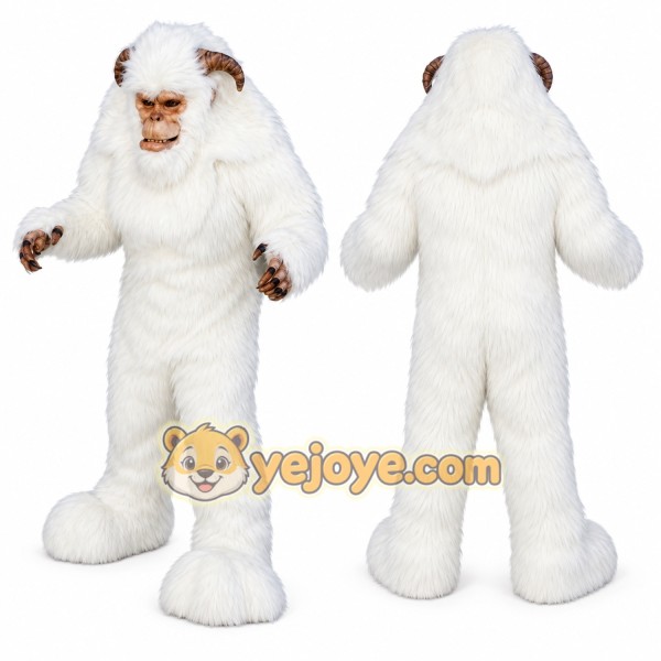 White Yeti Mascot Costume with Custom Logo