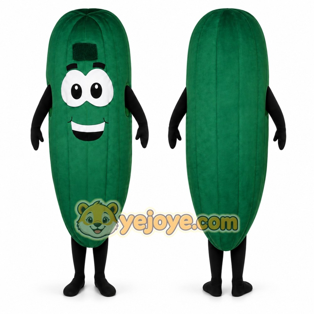 Green Cucumber Mascot Costume with Custom Logo Green Cucumber Mascot Costume with Custom Logo