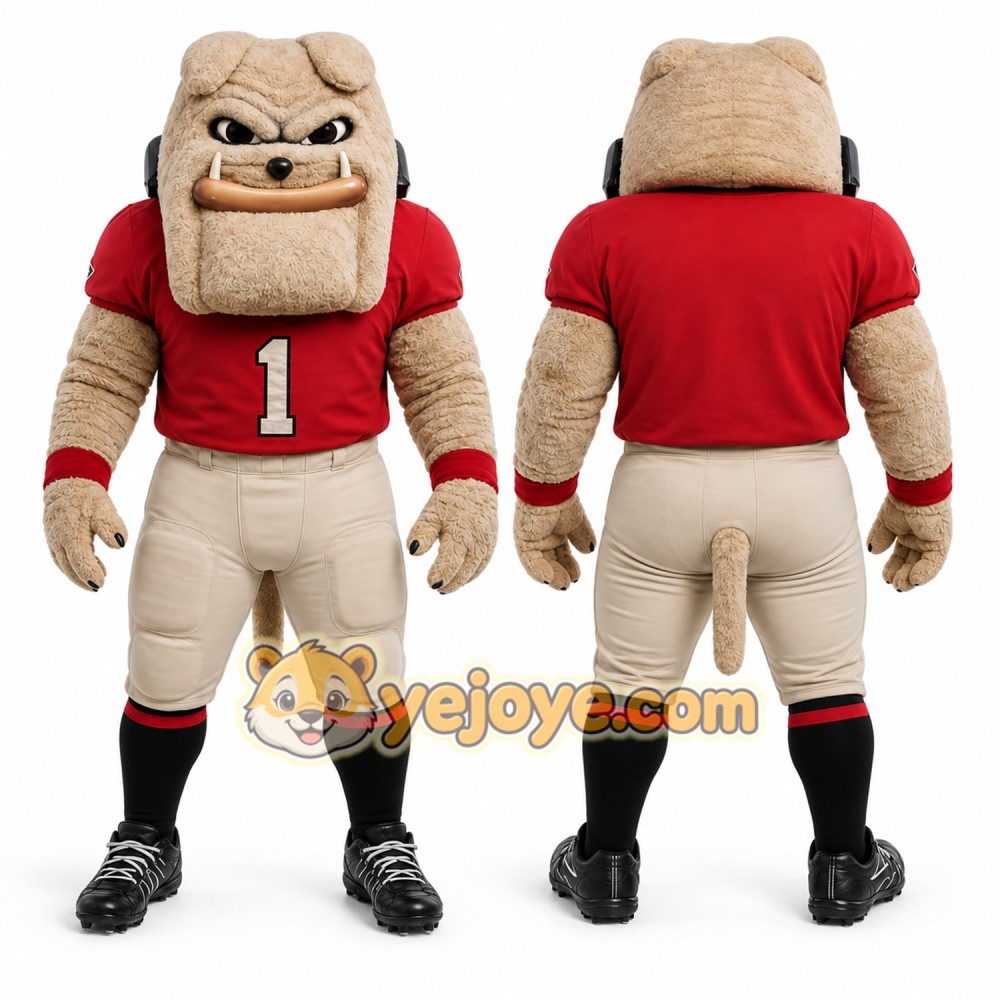 Tan Bulldog Mascot Costume with Custom Logo Tan Bulldog Mascot Costume with Custom Logo