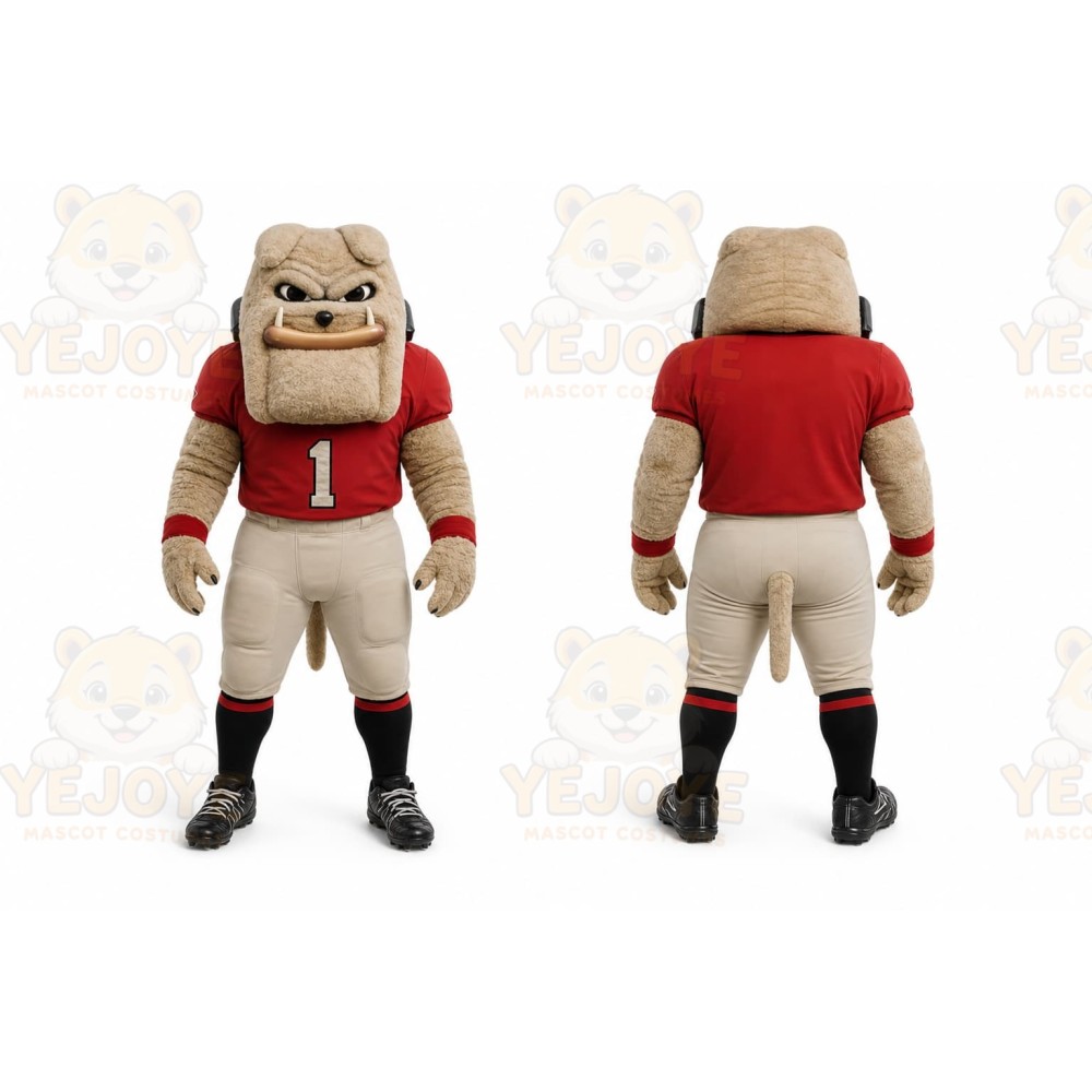 Tan Bulldog Mascot Costume with Custom Logo