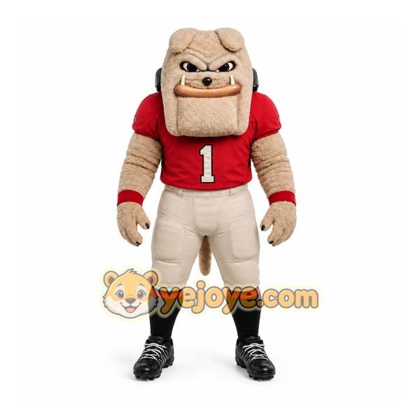 Tan Bulldog Mascot Costume with Custom Logo Tan Bulldog Mascot Costume with Custom Logo