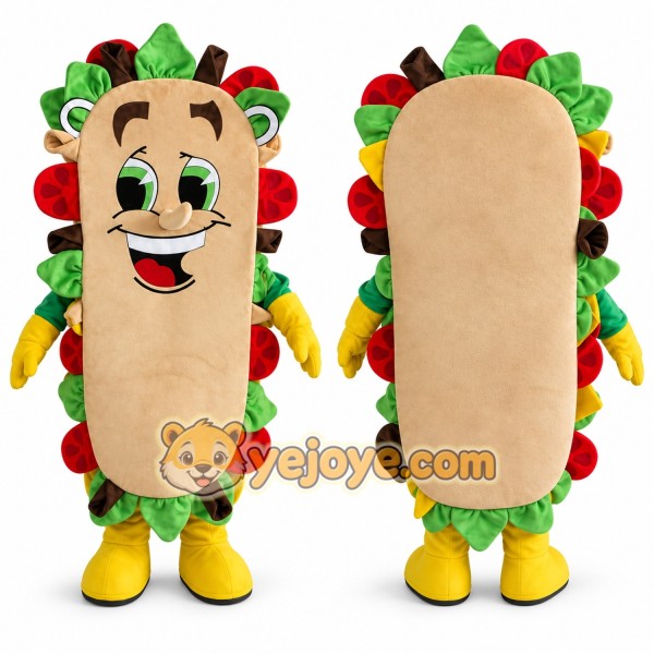 Tan Taco Mascot Costume with Custom Logo