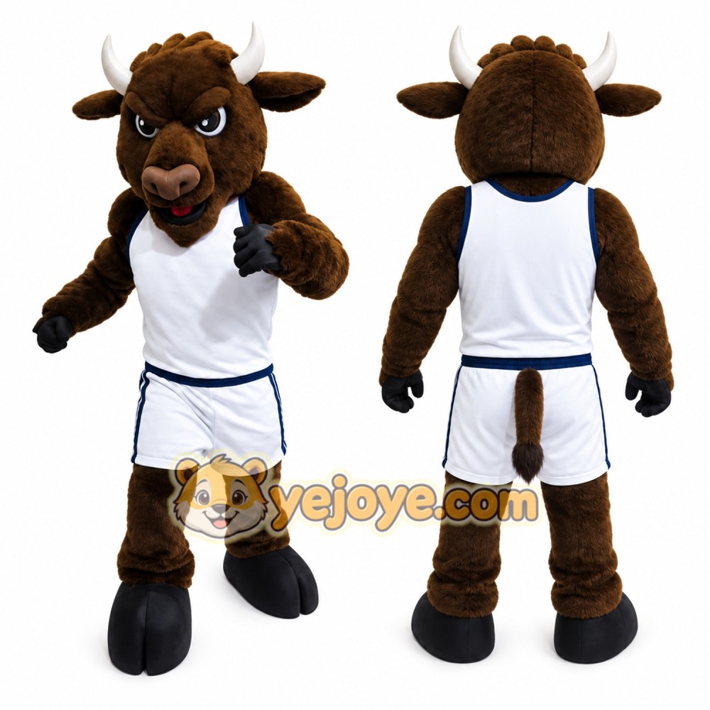 Brown Bull Mascot Costume with Custom Logo