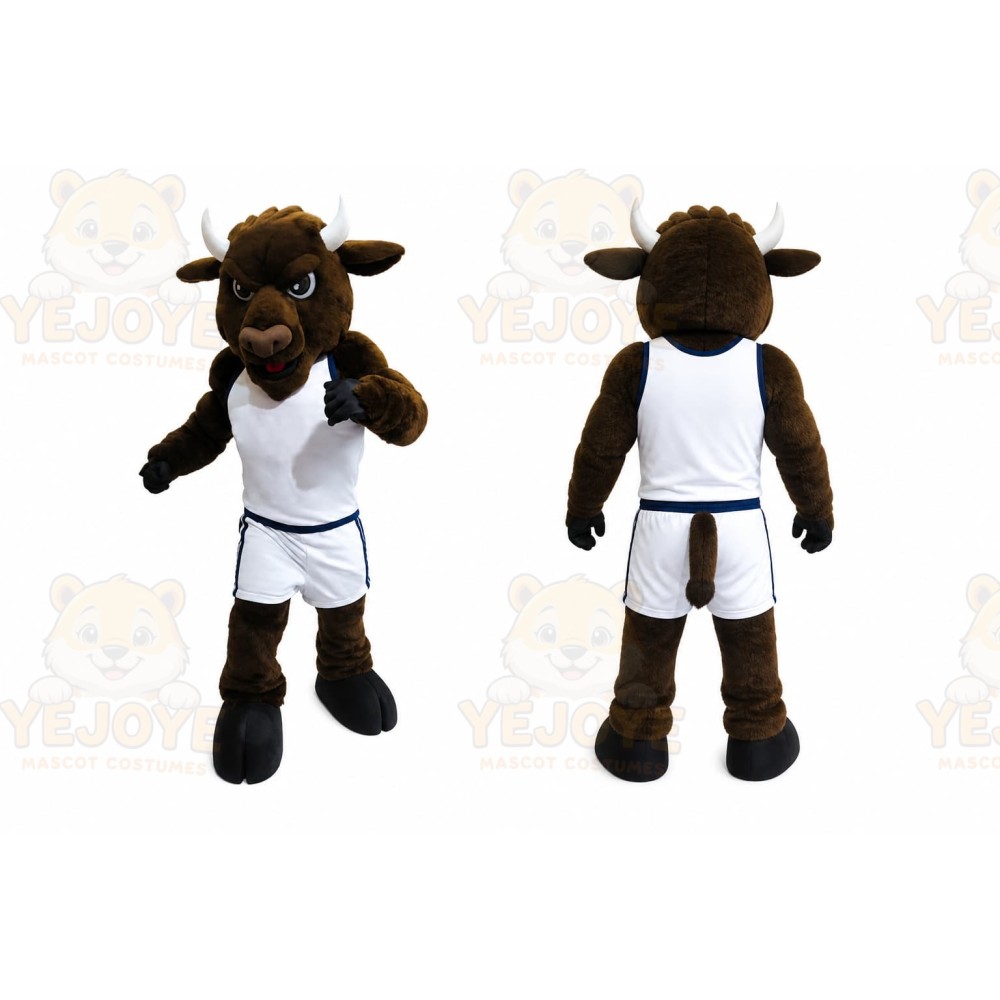 Brown Bull Mascot Costume with Custom Logo