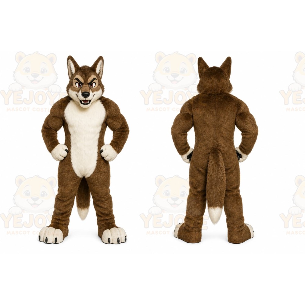 Brown Wolf Mascot Costume with Custom Logo