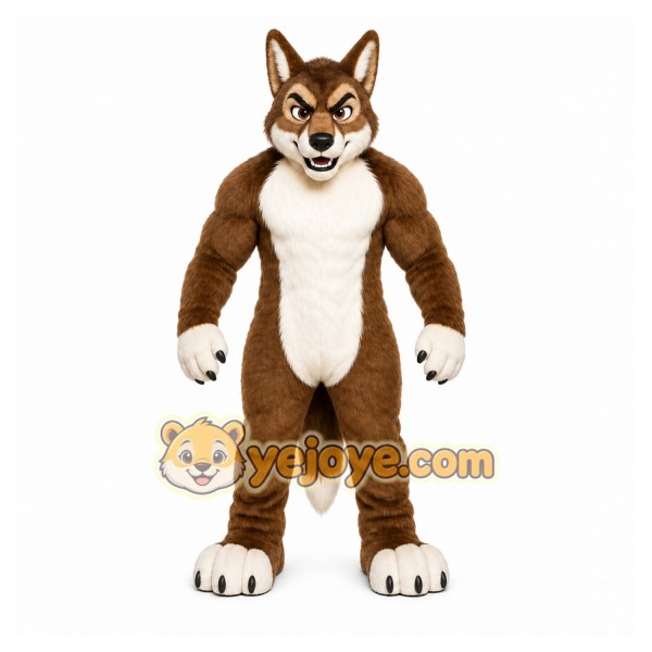 Brown Wolf Mascot Costume with Custom Logo