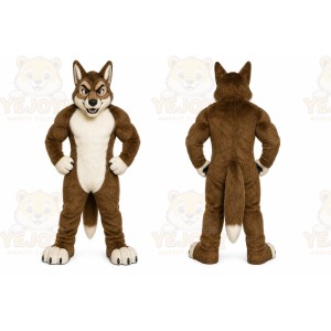 Brown Wolf Mascot Costume with Custom Logo