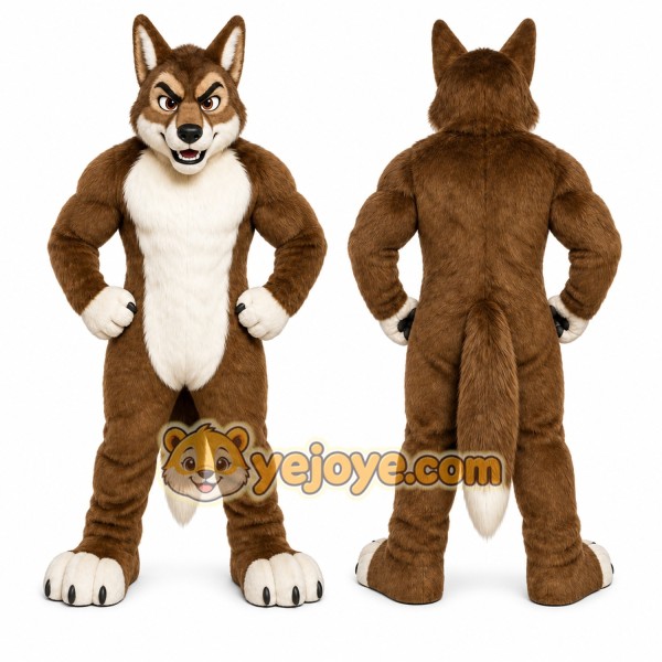 Brown Wolf Mascot Costume with Custom Logo