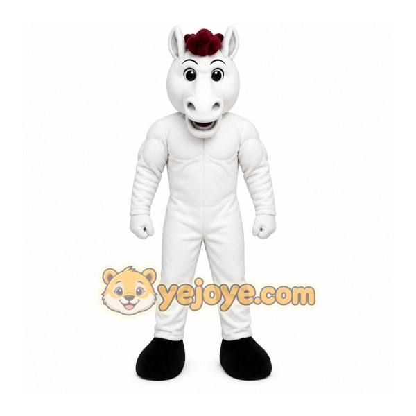 White Horse Mascot Costume with Custom Logo