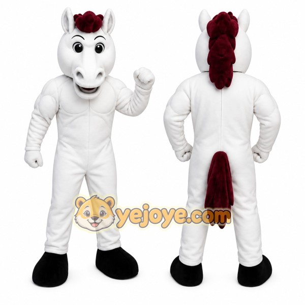 White Horse Mascot Costume with Custom Logo