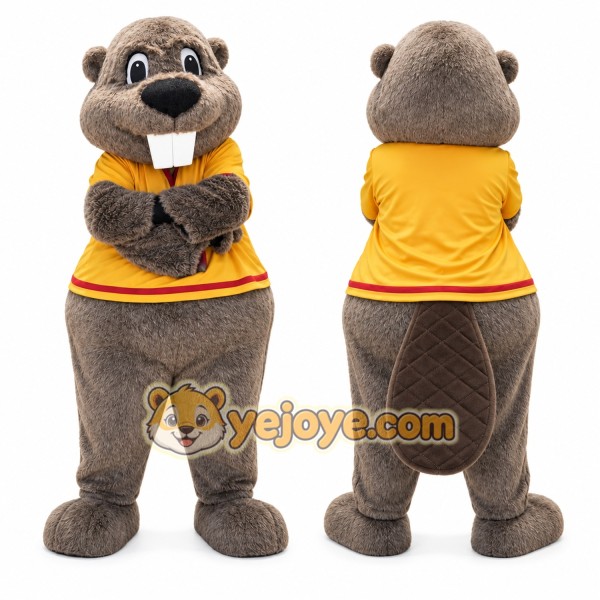 Gray Beaver Mascot Costume with Custom Logo